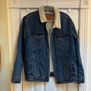 Levi's Dark Blue Denim Jacket with Cream Sherpa Collar